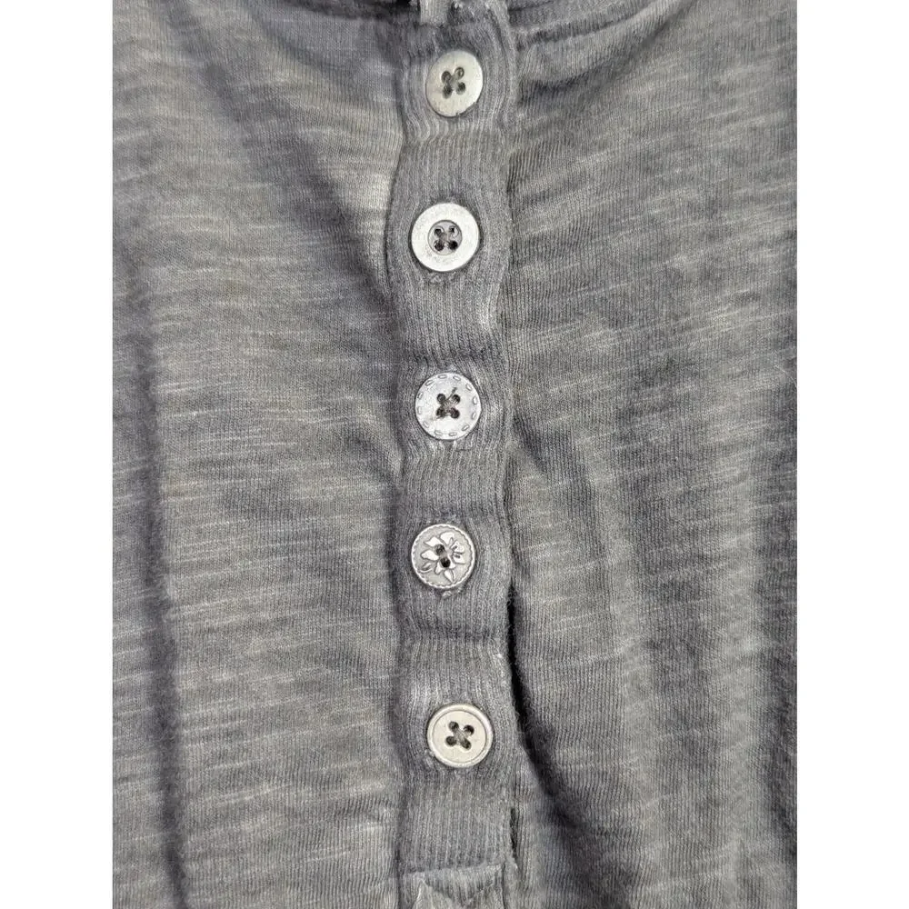 Free People Ribbon and Lace Henley Shirt Washed Black Grunge Boho Womens Large